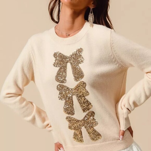 SO ME Sequins Bow Ribbon Embellished Christmas Sweater - Picture 7 of 8